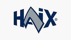 Logo of haix, featuring stylized letters and a diamond shape.