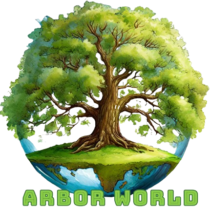 A globe with a large tree growing on top, labeled "arbor world.