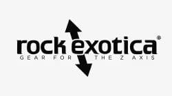 Logo of rock exotica, featuring the brand name with an emphasis on vertical activities, indicated by the "z axis" reference and upward arrows.