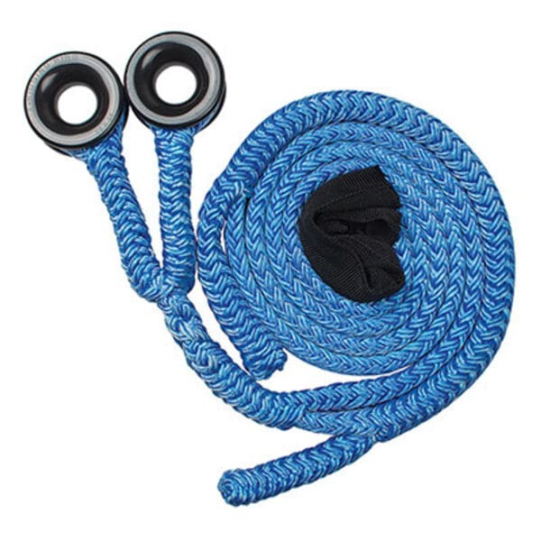 Blue synthetic rope with two loops.