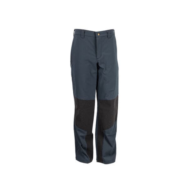 Dark blue work pants with black patches.