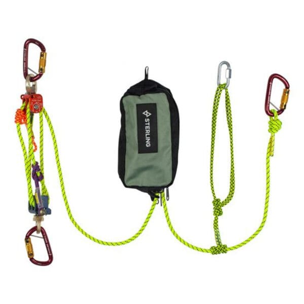 Sterling rescue kit with rope and carabiners.