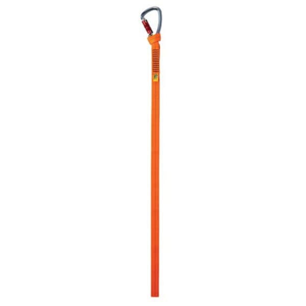 Orange climbing rope with carabiner.