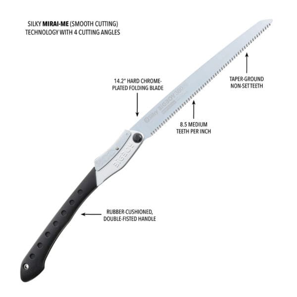 Silky folding saw with rubber handle.