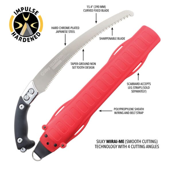 Silky folding saw with sheath and belt strap.