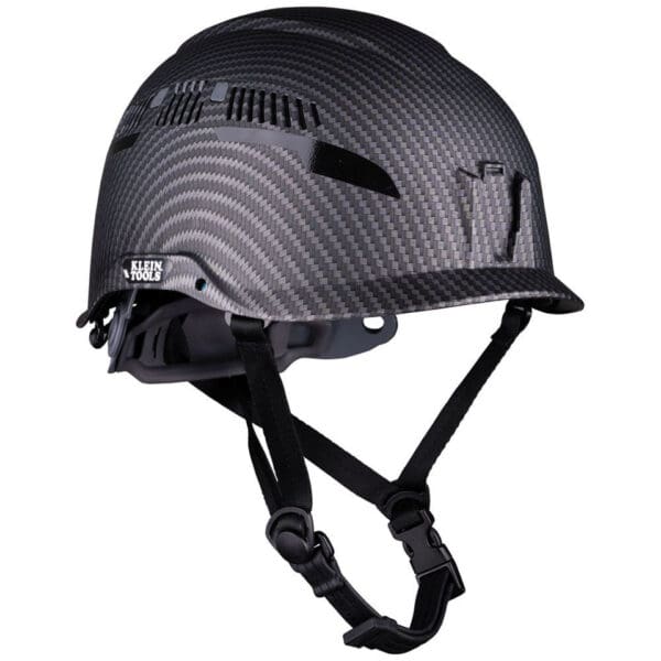 Black carbon fiber safety helmet.