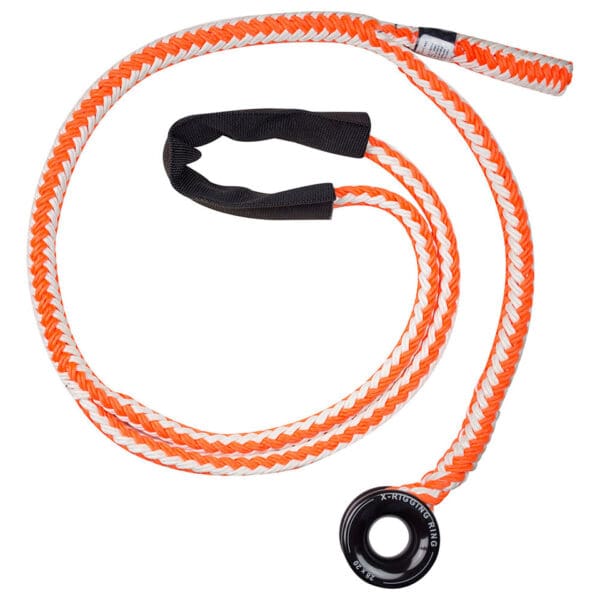 Orange and white braided recovery rope.