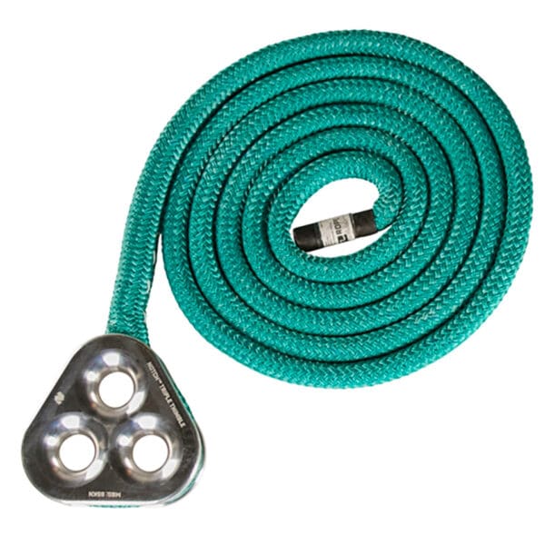 Green climbing rope with triple thimble