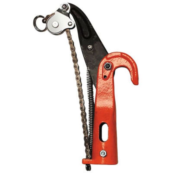 Chain pipe wrench with hook and handle.