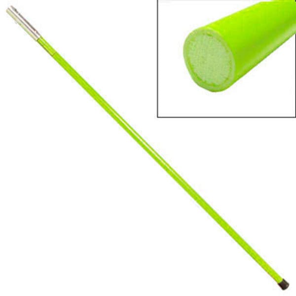 Green fiberglass extension pole for cleaning gutters.