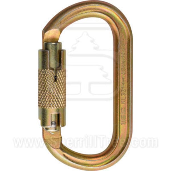 Gold safety locking carabiner with gate.