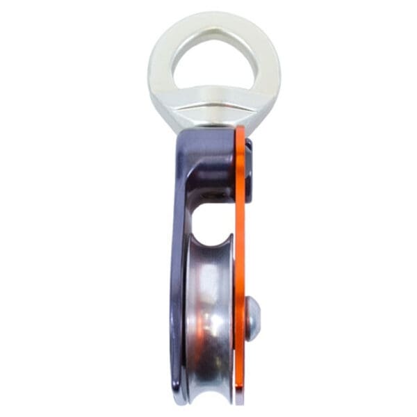 Silver and orange single pulley with loop.