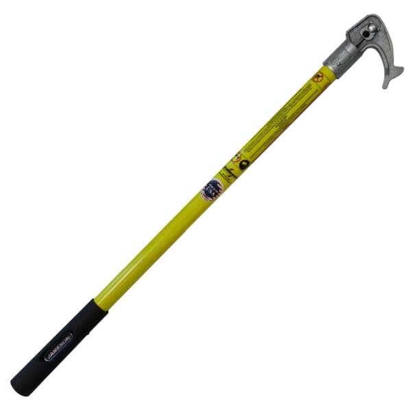 Yellow fiberglass hook pole with black handle.