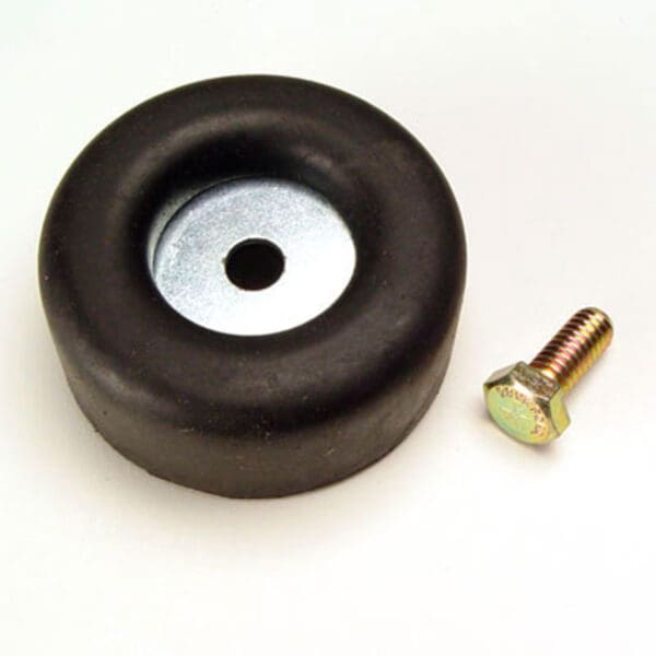 Black rubber bumper with bolt.