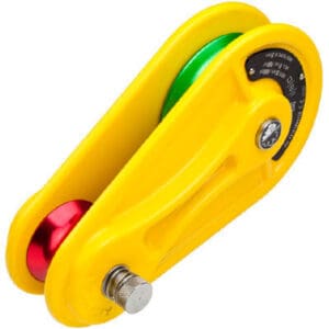 Yellow and green rescue pulley system.