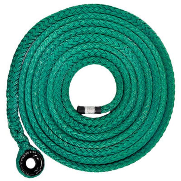 Green braided rope with ring terminal.