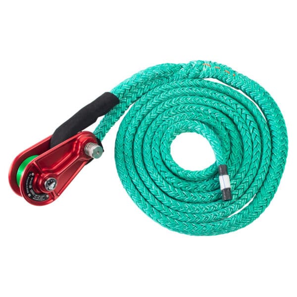 Red rope pulley with green rope.