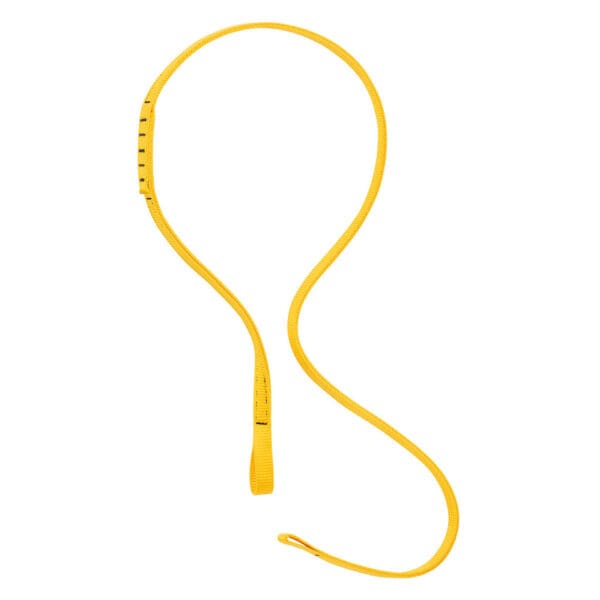 Yellow climbing rope with a loop.