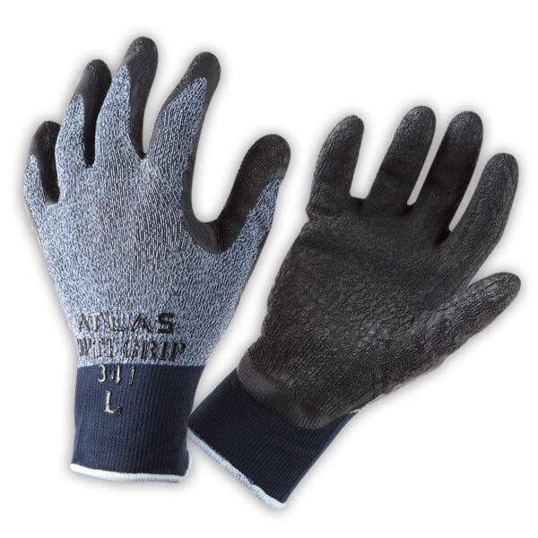 Pair of blue and black work gloves.