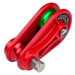 Red and green rope pulley with spring