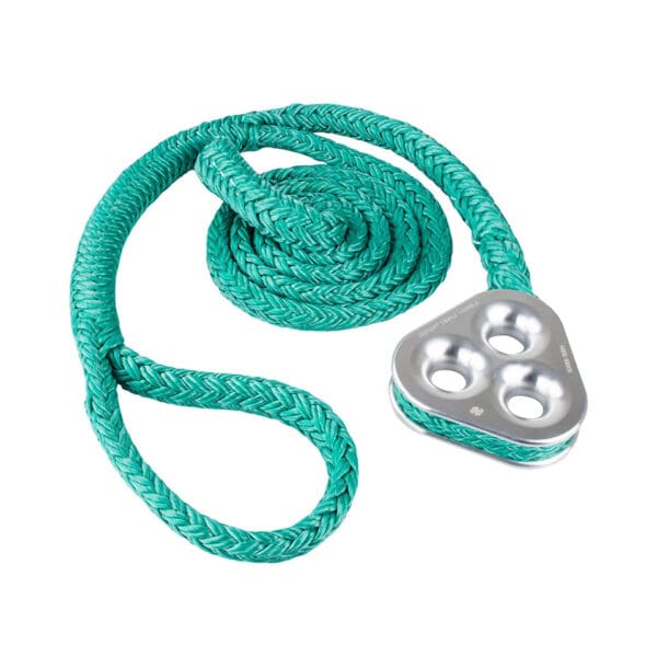 Green rope with a silver pulley.