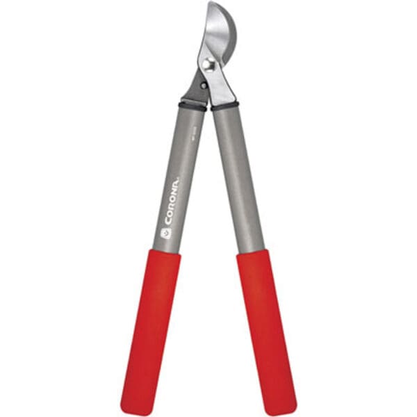 Corona bypass pruning shears with red handles.