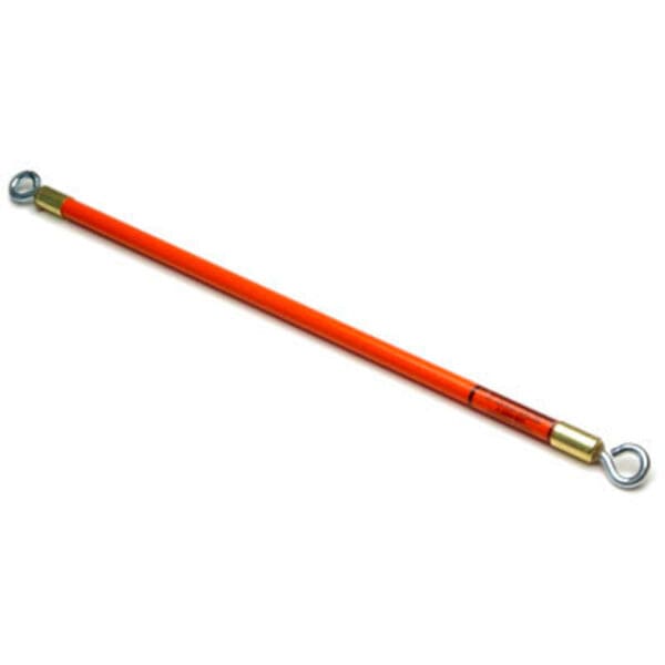 Orange fiberglass rod with hooks on ends.