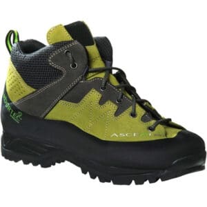 Lime green and gray hiking boot.