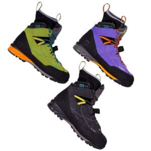 Three pairs of Kayo climbing boots.