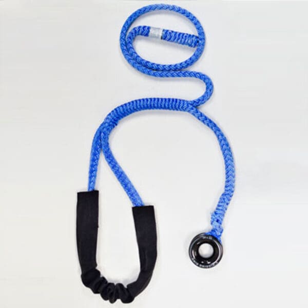 Blue rope with black ring and handles.