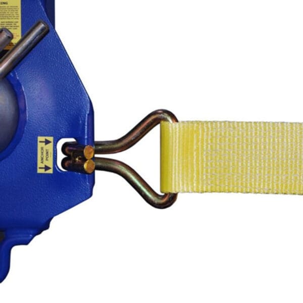 Yellow tie-down strap attached to anchor point.