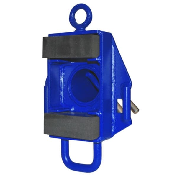 Blue steel pipe lifting clamp.