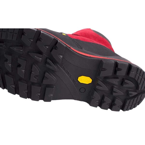 Black and red hiking boot sole.