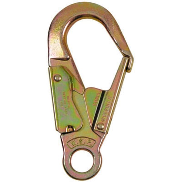 Gold safety locking snap hook.