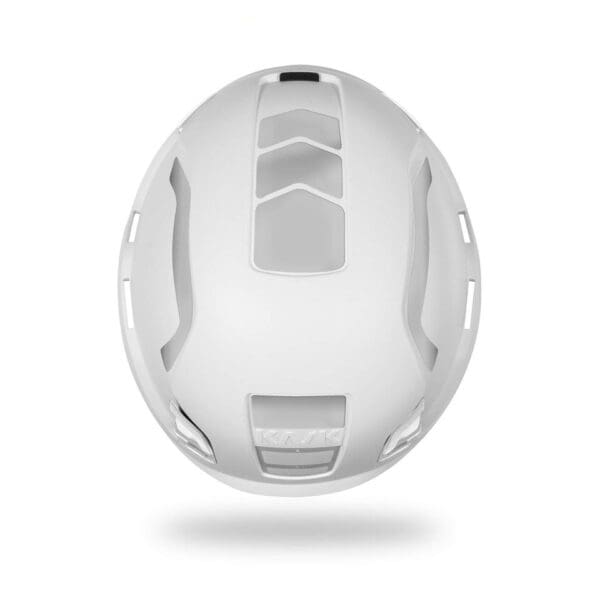 White safety helmet with ventilation slots.