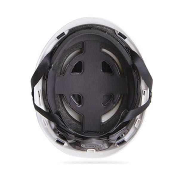 White helmet with black padding inside.